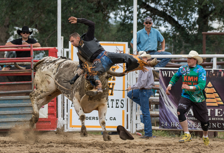 Rodeo action at the Cottonwood Rodeo in Cottonwood, California on May 8th, 2016.のeditorial素材