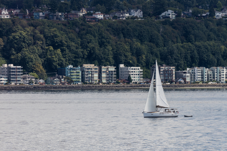 Sailing in Elliot Bay, Seattle, Washington.のeditorial素材