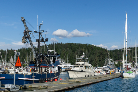 Fishing boats in Auke, Bay near Juneau, Alaska.のeditorial素材