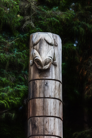 Tlingit carved totem in Sitka, Alaska.のeditorial素材