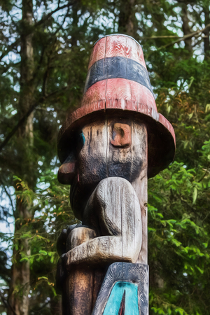 Tlingit carved totem in Sitka, Alaska.のeditorial素材