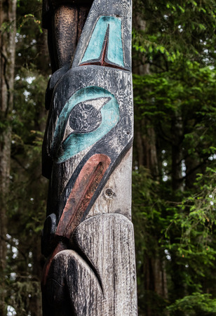 Tlingit carved totem in Sitka, Alaska.のeditorial素材