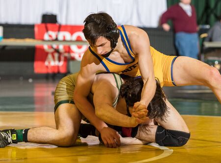 Wrestlers square off at the Northstate Masters Championships in Redding, California.のeditorial素材