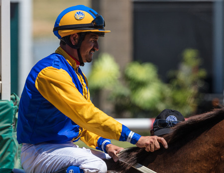 Horse racing action at the Cal Expo Track  in Sacramento, California. July 17, 2017.のeditorial素材