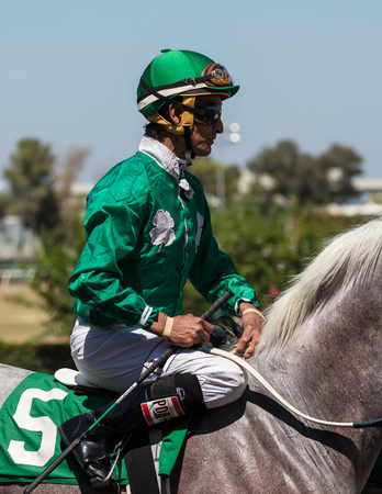 Horse racing action at the Cal Expo Track  in Sacramento, California. July 17, 2017.のeditorial素材