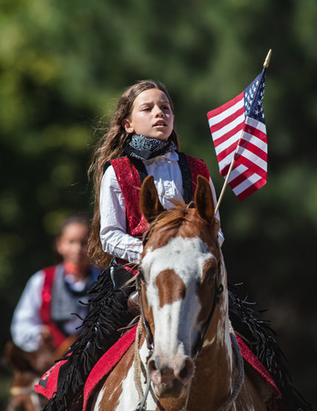 young cowgirls at the Scott Valley Rodeo in Etna, California.のeditorial素材