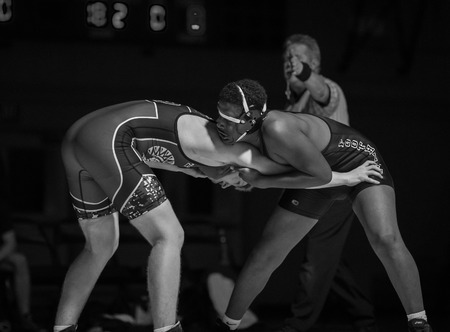 Wrestling under the spotlight with Red Bluff High School vs. Foothill in Palo Cedro, California.