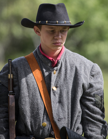 American Civil War reenactor at the Dog Island event in Red Bluff, California.のeditorial素材