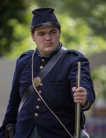American Civil War reenactor at the Dog Island event in Red Bluff, California.のeditorial素材