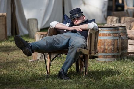 American Civil War reenactors in action at the Dog Island event in Red Bluff, California.