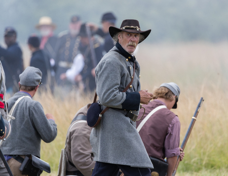American Civil War reenactment action at Fullbright Park in Union Gap, Washington.
