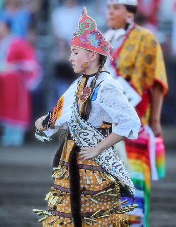 Dancers perform during the Grand Entry of the Julyamsh Pow Wow in Coeur d`Alene, Idaho.