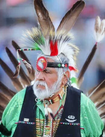 Dancers perform during the Grand Entry of the Julyamsh Pow Wow in Coeur d`Alene, Idaho.のeditorial素材