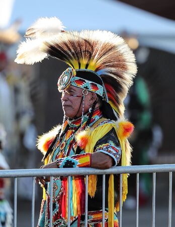Dancers perform during the Grand Entry of the Julyamsh Pow Wow in Coeur d`Alene, Idaho.のeditorial素材