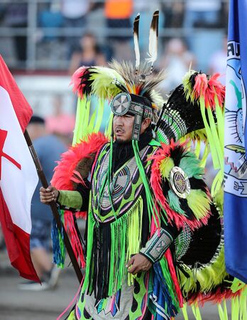 Dancers perform during the Grand Entry of the Julyamsh Pow Wow in Coeur d`Alene, Idaho.のeditorial素材
