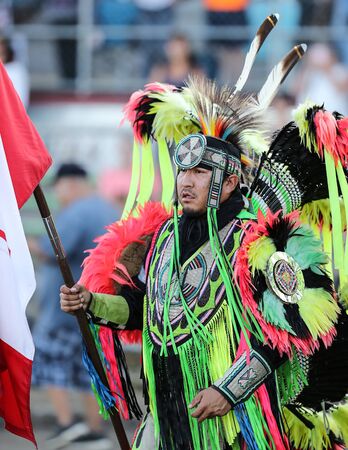Dancers perform during the Grand Entry of the Julyamsh Pow Wow in Coeur d`Alene, Idaho.のeditorial素材