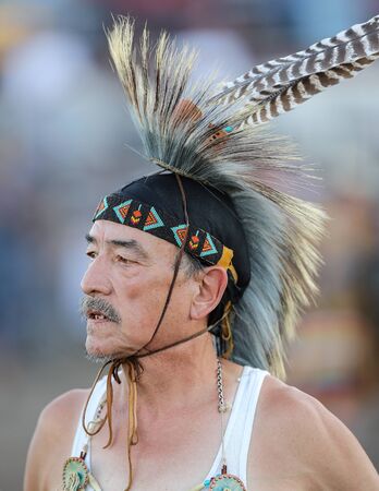 Dancers perform during the Grand Entry of the Julyamsh Pow Wow in Coeur d`Alene, Idaho.