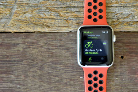 Klang,Malaysia: February 13, 2021-Apple watch with fitness app on screen.のeditorial素材