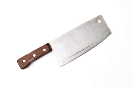 Large sharp cleaver knife over white background.の写真素材