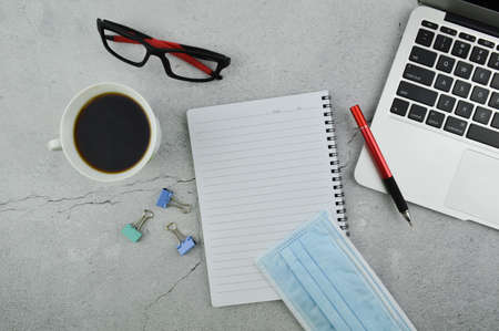 Flat lay view of notebook with copy space for the text.の写真素材