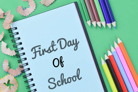 Notebook written with text FIRST DAY OF SCHOOL