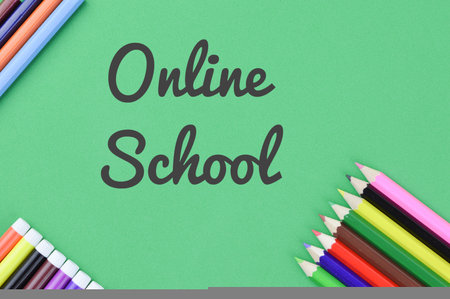 Green background written with text ONLINE SCHOOLの写真素材
