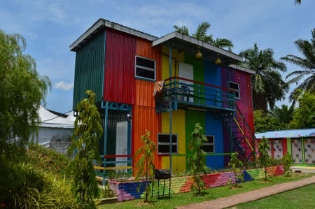 Kuala Selangor,Malaysia: April 2nd 2021-Colorful exterior container houses at the parkのeditorial素材
