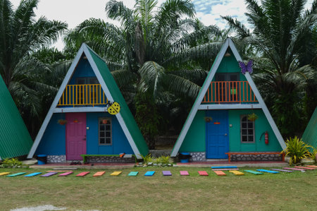 Kuala selangor,Malaysia: April 2nd 2021-selective focus with noise effect of beautiful chalet located in Kuala Selangor,Malaysiaのeditorial素材