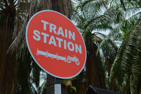 Train station signboard at the park. Selective focusの写真素材