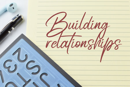 Notebook written with text BUILDING RELATIONSHIPSの写真素材
