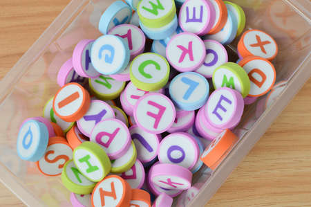 Bunch of alphabet letters in a plastic box