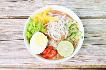 Assam Laksa (Noodle in Tangy Fish Gravy). Special Malaysian food especially in Penang.の写真素材
