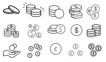 An illustration of coin icons isolated on white backgroundの写真素材