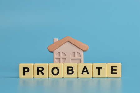 Toy house and alphabet letters with text PROBATE.