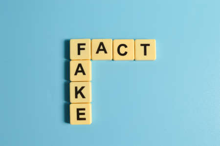 Top view of square letters with text FAKE and FACT.の写真素材