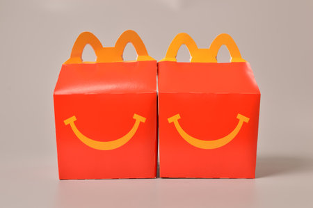 Klang, Malaysia: June 24, 2021-McDonald's Happy Meal cardboard box. McDonald's is a fast food restaurant chainのeditorial素材