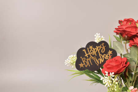Happy birthday card with beautiful flower decorationの写真素材