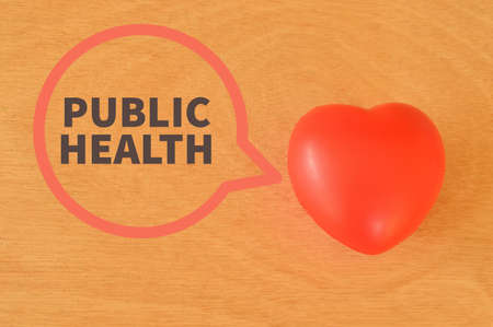 Red heart shape with text PUBLIC HEALTH.の写真素材