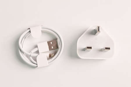 Cable and adapter isolated on white backgroundの写真素材