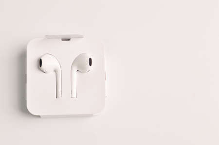Apple white earphones isolated on white backgroundのeditorial素材