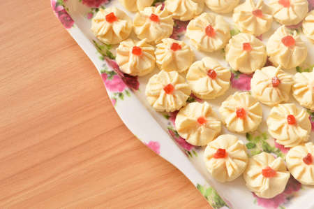 A Malay traditional cookies called as Biskut Bunga Cina or Chinese Flower Cookies served during Eid...