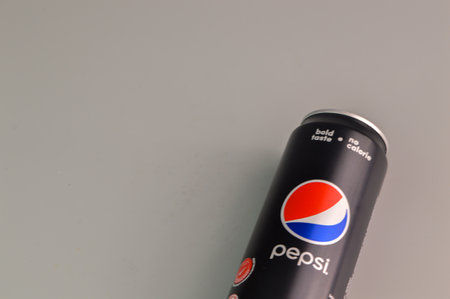 Klang, Malaysia: July 29, 2021- Can of Pepsi or pepsi Cola Beverage isolated on grey background
