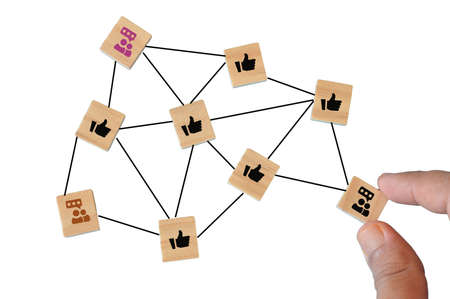 View of network connection with people linked each other. Global network concept.