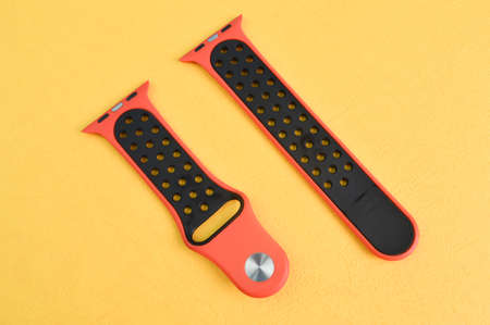 Klang, Malaysia: September 6, 2021- Apple watch straps isolated on a yellow backgroundのeditorial素材