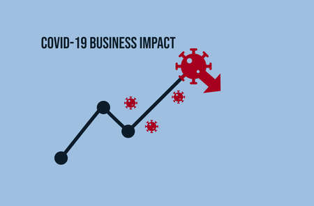 An illustration of graph and coronavirus with text COVID-19 BUSINESS IMPACTの写真素材