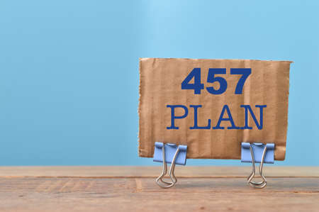Brown card with text 457 PLAN. Conceptual image.の写真素材