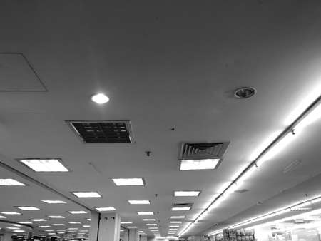Row of lamps at the supermarket. Black and white image.の写真素材