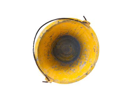 Top view of yellow plastic bucket isolated on a white background