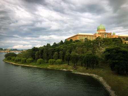 Putrajaya,Malaysia: January 6, 2022- View of beautiful lake with Prime Minister's Department Complex Putrajayaのeditorial素材