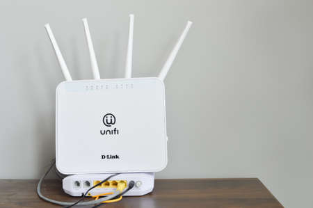 Kuala Lumpur, Malaysia: January 15, 2022- Unifi internet router on the table.のeditorial素材
